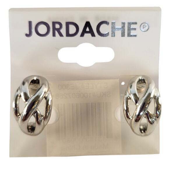 Jordache Silver-Tone Twist Hoop Pierced Earrings 0.74" Classic Retro, Gift Bag - Picture 1 of 6
